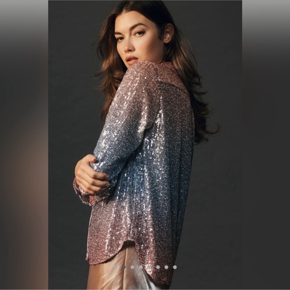Anthropologie Ombré Sequin Button Down Shirt - Picture 7 of 11